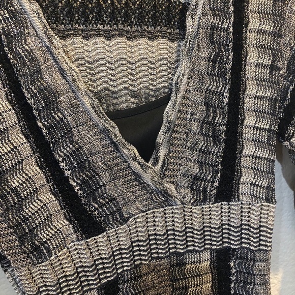 INC metallic‎ knit black faux wrap midi short sleeve polyester dress size Medium - Picture 3 of 9